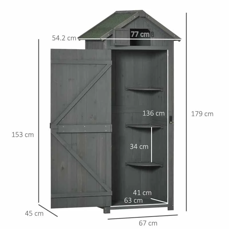 Outsunny Garden Storage Shed / Tool House With 3 Shelves 77x54x179cm - Grey - 845-209V01 2 Outsunny Garden Storage Shed / Tool House With 3 Shelves 77x54x179cm - Grey - 845-209V01 - Image 2