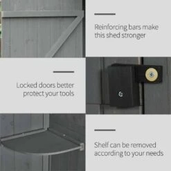 Outsunny Garden Storage Shed / Tool House With 3 Shelves 77x54x179cm - Grey - 845-209V01 15 Outsunny Garden Storage Shed / Tool House With 3 Shelves 77x54x179cm - Grey - 845-209V01 -OUTSUNNY Sales Shop o u outsunny 845 209v01 features2