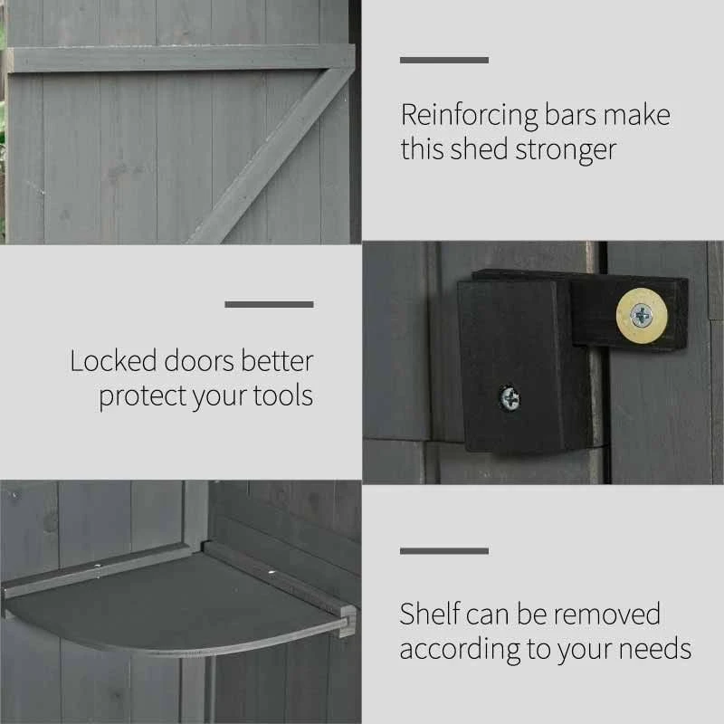 Outsunny Garden Storage Shed / Tool House With 3 Shelves 77x54x179cm - Grey - 845-209V01 6 Outsunny Garden Storage Shed / Tool House With 3 Shelves 77x54x179cm - Grey - 845-209V01 - Image 6