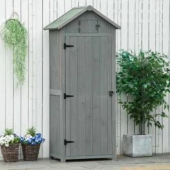 Outsunny Garden Storage Shed / Tool House With 3 Shelves 77x54x179cm - Grey - 845-209V01 18 Outsunny Garden Storage Shed / Tool House With 3 Shelves 77x54x179cm - Grey - 845-209V01 -OUTSUNNY Sales Shop o u outsunny 845 209v01 outdoor