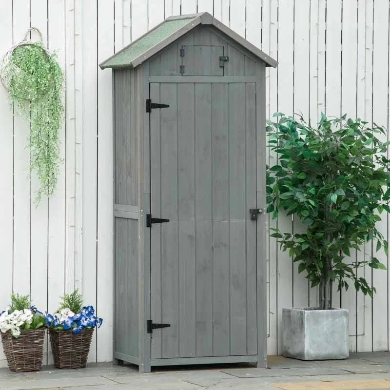 Outsunny Garden Storage Shed / Tool House With 3 Shelves 77x54x179cm - Grey - 845-209V01 9 Outsunny Garden Storage Shed / Tool House With 3 Shelves 77x54x179cm - Grey - 845-209V01 - Image 9