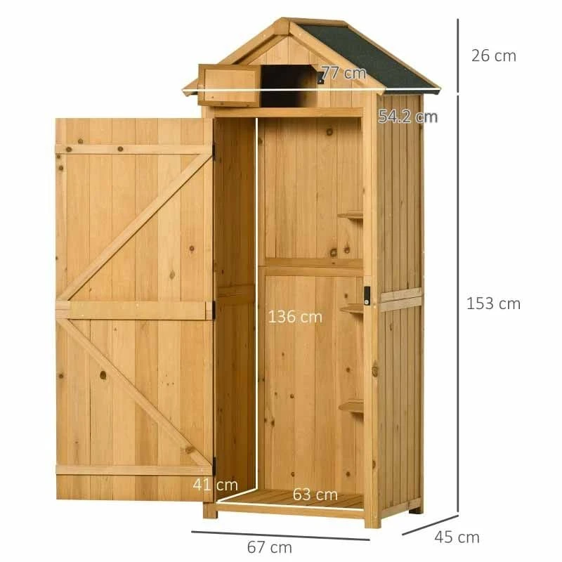 Outsunny Garden Storage Shed With 3 Shelves 77 X 54 X 179cm - Brown - 845-209V01BN 2 Outsunny Garden Storage Shed With 3 Shelves 77 X 54 X 179cm - Brown - 845-209V01BN - Image 2