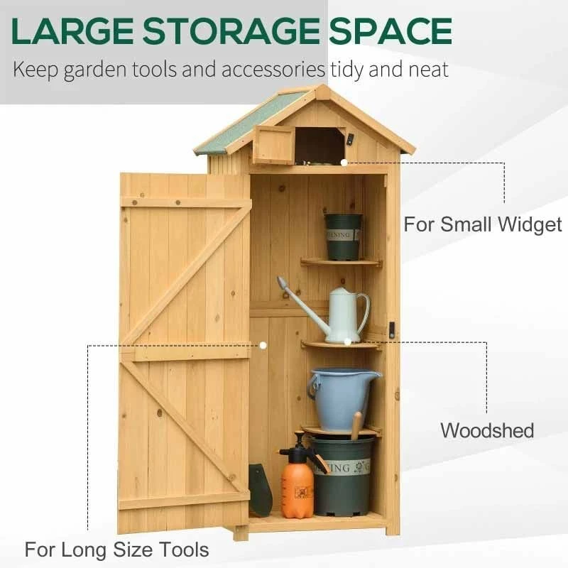 Outsunny Garden Storage Shed With 3 Shelves 77 X 54 X 179cm - Brown - 845-209V01BN 4 Outsunny Garden Storage Shed With 3 Shelves 77 X 54 X 179cm - Brown - 845-209V01BN - Image 4