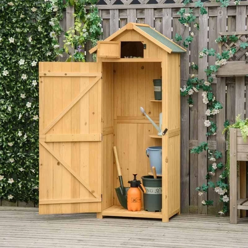 Outsunny Garden Storage Shed With 3 Shelves 77 X 54 X 179cm - Brown - 845-209V01BN 1 Outsunny Garden Storage Shed With 3 Shelves 77 X 54 X 179cm - Brown - 845-209V01BN