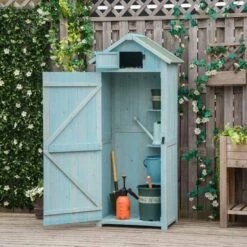 Outsunny Garden Storage Shed With 3 Shelves 77 X 54 X 179cm - Blue - 845-209V01BU