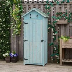 Outsunny Garden Storage Shed With 3 Shelves 77 X 54 X 179cm - Blue - 845-209V01BU -OUTSUNNY Sales Shop o u outsunny 845 209v01bu outdoor