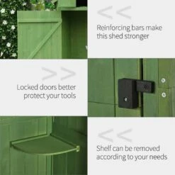 Outsunny Garden Storage Shed / Tool House With 3 Shelves 77x54x179cm - Green - 845-209V01GN -OUTSUNNY Sales Shop o u outsunny 845 209v01gn features2