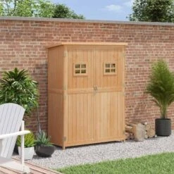 Outsunny 1.6 X 4.1ft Fir Wood Garden Shed With Windows - Brown - 845-210