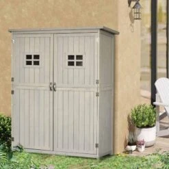 Outsunny 1.64 X 4.1ft Two Door Wooden Garden Shed - Grey - 845-210GY