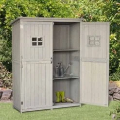 Outsunny 1.64 X 4.1ft Two Door Wooden Garden Shed - Grey - 845-210GY -OUTSUNNY Sales Shop o u outsunny 845 210gy outdoor