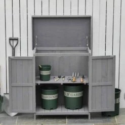 Outsunny Wooden Garden Storage Shed With Hinged Roof - Grey - 845-212GY -OUTSUNNY Sales Shop o u outsunny 845 212gy outdoor