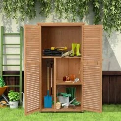 Outsunny 87 X 47 X 160cm Garden Wooden Storage Shed With Asphalt Roof & 2 Large Doors - Natural - 845-215BN