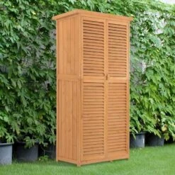 Outsunny 87 X 47 X 160cm Garden Wooden Storage Shed With Asphalt Roof & 2 Large Doors - Natural - 845-215BN -OUTSUNNY Sales Shop o u outsunny 845 215bn outdoor