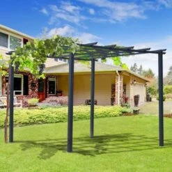 Outsunny 3 X 3m Metal Pergola Gazebo Grape Trellis For Climbing Plants - Black - 845-231