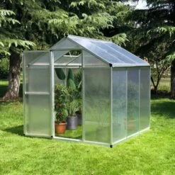 Outsunny Walk-In Greenhouse With Aluminium Frame & Galvanized Base 182L X 183W X 195Hcm - Silver - 845-243