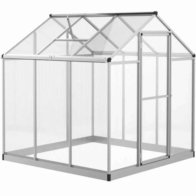 Outsunny Walk-In Greenhouse With Aluminium Frame & Galvanized Base 182L X 183W X 195Hcm - Silver - 845-243 3 Outsunny Walk-In Greenhouse With Aluminium Frame & Galvanized Base 182L X 183W X 195Hcm - Silver - 845-243 - Image 3