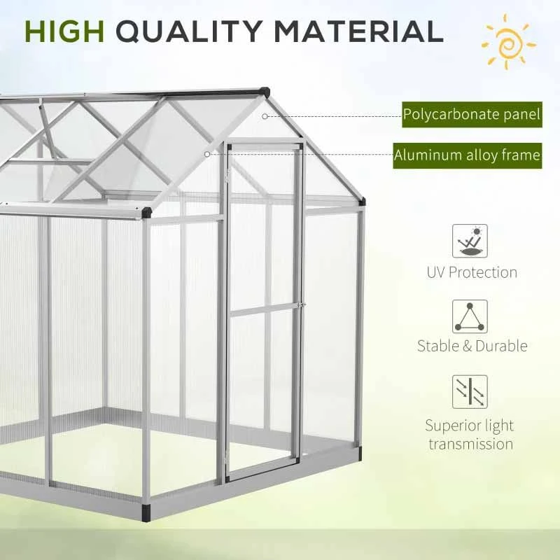 Outsunny Walk-In Greenhouse With Aluminium Frame & Galvanized Base 182L X 183W X 195Hcm - Silver - 845-243 4 Outsunny Walk-In Greenhouse With Aluminium Frame & Galvanized Base 182L X 183W X 195Hcm - Silver - 845-243 - Image 4