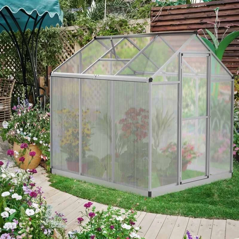 Outsunny Walk-In Greenhouse With Aluminium Frame & Galvanized Base 182L X 183W X 195Hcm - Silver - 845-243 10 Outsunny Walk-In Greenhouse With Aluminium Frame & Galvanized Base 182L X 183W X 195Hcm - Silver - 845-243 - Image 10