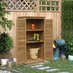 Outsunny 3-Tier Wooden Garden Storage Shed With 2 Shutter Doors - Brown - 845-247 -OUTSUNNY Sales Shop o u outsunny 845 247 outdoor