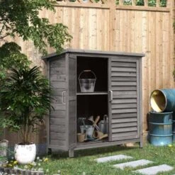 Outsunny Wooden Garden Storage Shed With 2 Doors 87L X 46.5W X 96.5Hcm - Grey - 845-248GY -OUTSUNNY Sales Shop o u outsunny 845 248gy outdoor