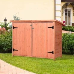 Outsunny 1.6 X 4.1ft Two Door Fir Wood Garden Shed Storage Cabinet - Brown - 845-279