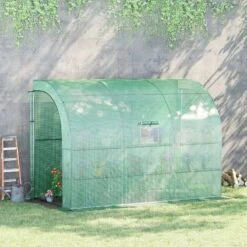 Outsunny Walk-In Lean To Greenhouse With Windows & Zippered Doors - Green - 845-302V01GN