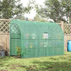 Outsunny Walk-In Lean To Greenhouse With Windows & Zippered Doors - Green - 845-302V01GN -OUTSUNNY Sales Shop o u outsunny 845 302v01gn outdoor