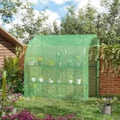 Outsunny Walk-In Lean To Tunnel Greenhouse With Zippered Roll Up Door - Green - 845-304V01 -OUTSUNNY Sales Shop o u outsunny 845 304v01 outdoor
