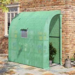 Outsunny Walk-In Lean To Greenhouse With Window & Shelf 200L X 100W X 215Hcm - Green - 845-304V04GN