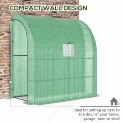 Outsunny Walk-In Lean To Greenhouse With Window & Shelf 200L X 100W X 215Hcm - Green - 845-304V04GN -OUTSUNNY Sales Shop o u outsunny 845 304v04gn compact