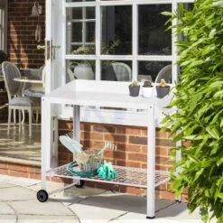 Outsunny Metal Outdoor Garden Potting Table With Wheels - White - 845-316 -OUTSUNNY Sales Shop o u outsunny 845 316 outdoor