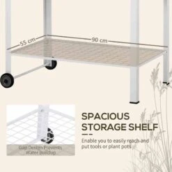 Outsunny Metal Outdoor Garden Potting Table With Wheels - White - 845-316 -OUTSUNNY Sales Shop o u outsunny 845 316 shelf