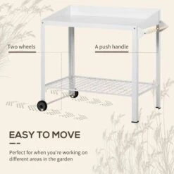 Outsunny Metal Outdoor Garden Potting Table With Wheels - White - 845-316 -OUTSUNNY Sales Shop o u outsunny 845 316 wheel