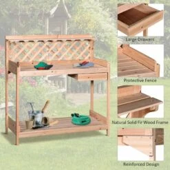 Outsunny Fir Wood Outdoor Garden Potting Table With Drawer - Brown - 845-320 -OUTSUNNY Sales Shop o u outsunny 845 320 features