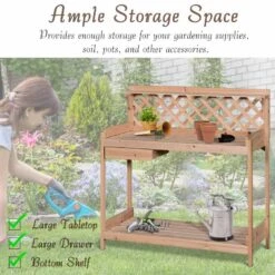 Outsunny Fir Wood Outdoor Garden Potting Table With Drawer - Brown - 845-320 -OUTSUNNY Sales Shop o u outsunny 845 320 storage