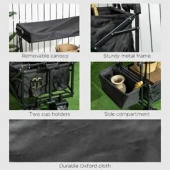 Outsunny Folding Garden Trolley With Canopy - Black - 845-327V02BK -OUTSUNNY Sales Shop o u outsunny 845 327v02bk 6
