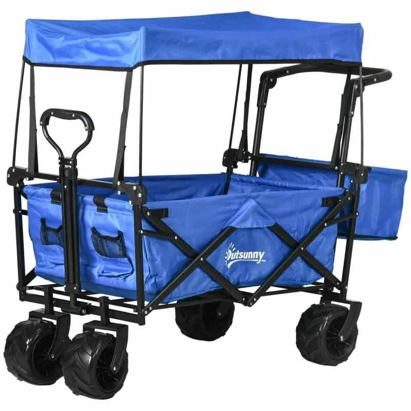 Outsunny Folding Garden Trolley With Canopy - Blue - 845-327V02BU 2 Outsunny Folding Garden Trolley With Canopy - Blue - 845-327V02BU - Image 2