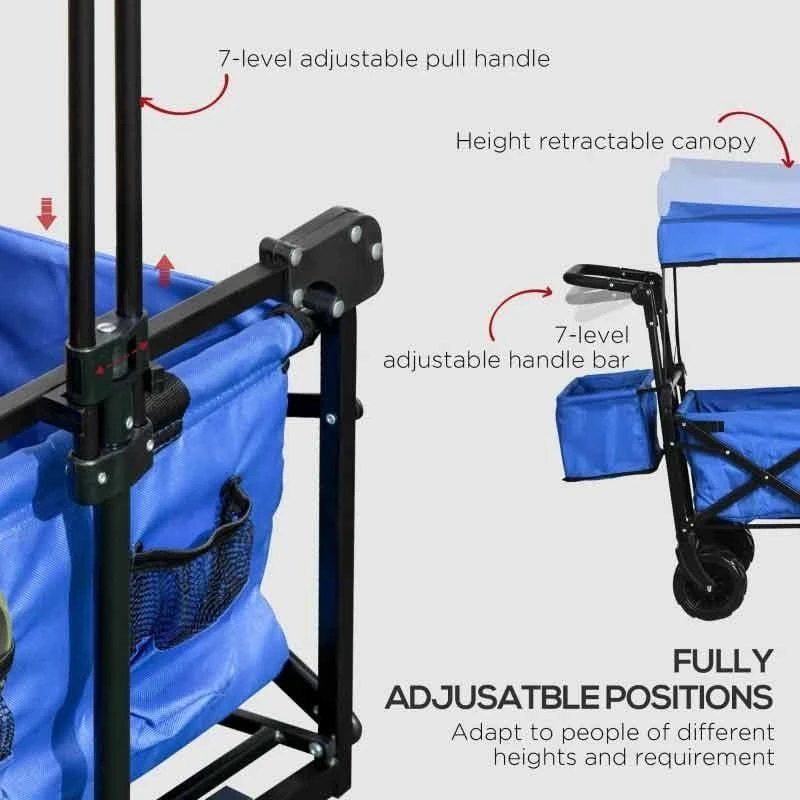 Outsunny Folding Garden Trolley With Canopy - Blue - 845-327V02BU 5 Outsunny Folding Garden Trolley With Canopy - Blue - 845-327V02BU - Image 5