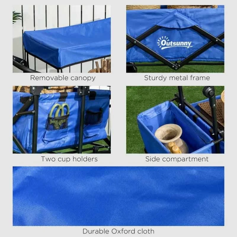 Outsunny Folding Garden Trolley With Canopy - Blue - 845-327V02BU 7 Outsunny Folding Garden Trolley With Canopy - Blue - 845-327V02BU - Image 7