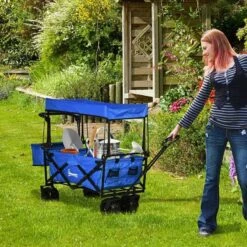 Outsunny Folding Garden Trolley With Canopy - Blue - 845-327V02BU 19 Outsunny Folding Garden Trolley With Canopy - Blue - 845-327V02BU -OUTSUNNY Sales Shop o u outsunny 845 327v02bu 9