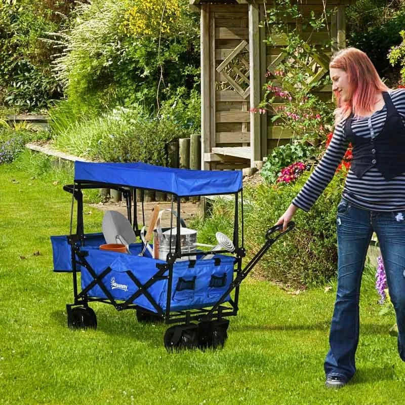 Outsunny Folding Garden Trolley With Canopy - Blue - 845-327V02BU 10 Outsunny Folding Garden Trolley With Canopy - Blue - 845-327V02BU - Image 10