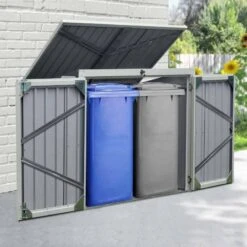 Outsunny 3.2 X 5.1ft Corrugated Steel Two Bin Storage Shed - Black - 845-330