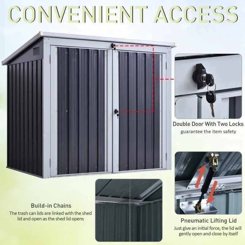 Outsunny 3.2 X 5.1ft Corrugated Steel Two Bin Storage Shed - Black - 845-330 4 Outsunny 3.2 X 5.1ft Corrugated Steel Two Bin Storage Shed - Black - 845-330 - Image 4
