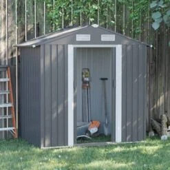 Outsunny 6.4 X 3.6ft Garden Metal Storage Shed With Double Sliding Door And Air Vents - Grey - 845-332V00GY