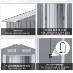 Outsunny 6.4 X 3.6ft Garden Metal Storage Shed With Double Sliding Door And Air Vents - Grey - 845-332V00GY -OUTSUNNY Sales Shop o u outsunny 845 332v00gy features