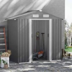 Outsunny 6.4 X 3.6ft Garden Metal Storage Shed With Double Sliding Door And Air Vents - Grey - 845-332V00GY -OUTSUNNY Sales Shop o u outsunny 845 332v00gy outdoor