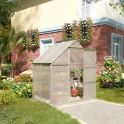 Outsunny 4 X 6ft Walk-In Polycarbonate Greenhouse With Window & Rain Gutters - Clear - 845-334 -OUTSUNNY Sales Shop o u outsunny 845 334 outdoor
