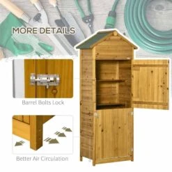 Outsunny Garden Wooden Storage Shed With 3 Shelves And 2 Doors - 191.5cm X 79cm X 49cm - Natural Wood Effect - 845-352V01 -OUTSUNNY Sales Shop o u outsunny 845 352v01 details