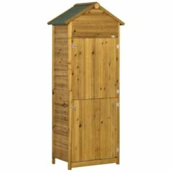 Outsunny Garden Wooden Storage Shed With 3 Shelves And 2 Doors - 191.5cm X 79cm X 49cm - Natural Wood Effect - 845-352V01 -OUTSUNNY Sales Shop o u outsunny 845 352v01 full