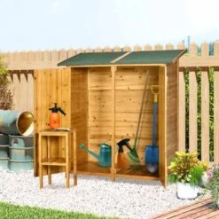 Outsunny Garden Wood Storage Shed With Table 140 X 75 X 160cm - Grey - 845-353V01ND